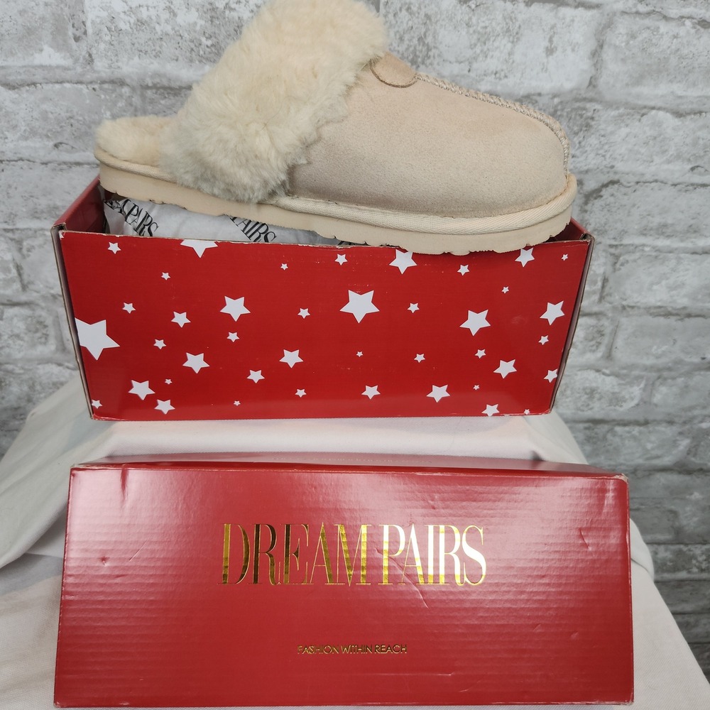 Dream‎ Pairs Slippers Tan Fleece Lined Faux Fur Cozy House Shoes Size 8